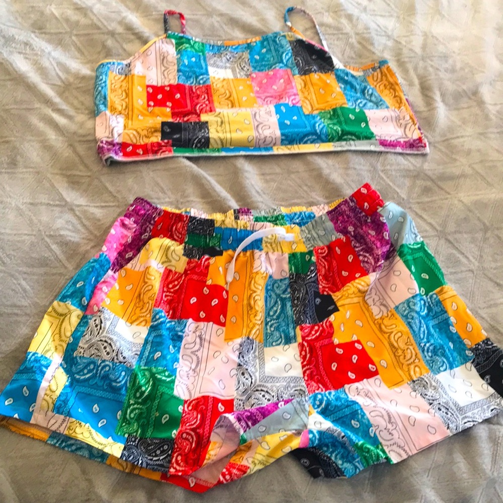 2 Piece bandanna style crop top and shorts